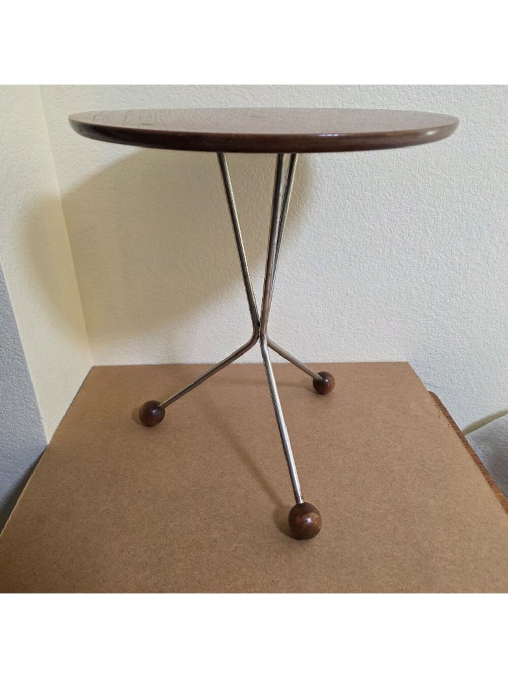 MCM Alberts Tibro Swedish Teak Side Table Round Ball Feet Atomic Style